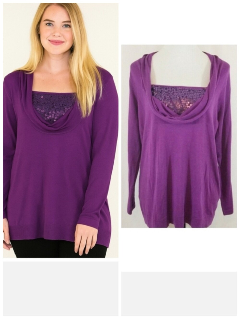 Dana Buchman purple sequin Drape Neck sweater women's plus size 0X NWT